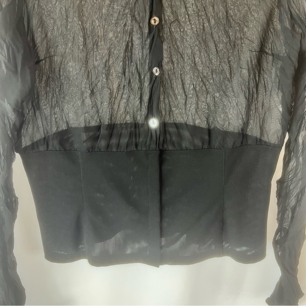Vintage Blacky dress Berlin sleeved semi-sheer top. Black with Floral Design 8 - Picture 5 of 16